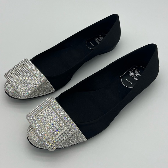 Authentic Roger Vivier Black Satin white Swarovski Crystals ballerina - Picture 5 of 14
